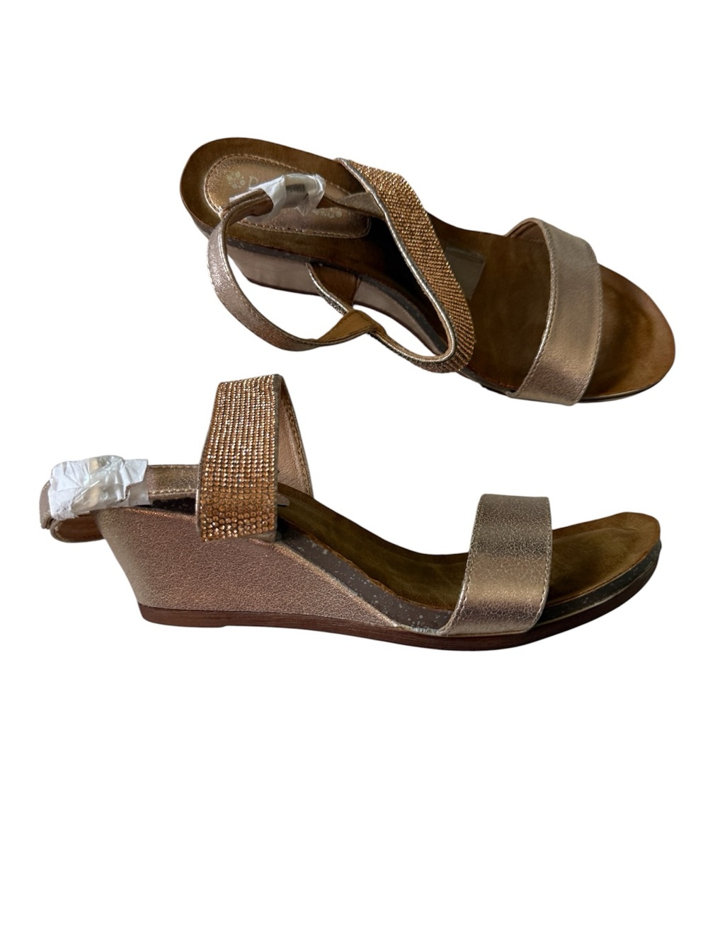 Metallic Rose Gold Rhinestone Embellished Wedge Sandals - Size 40 (EU)